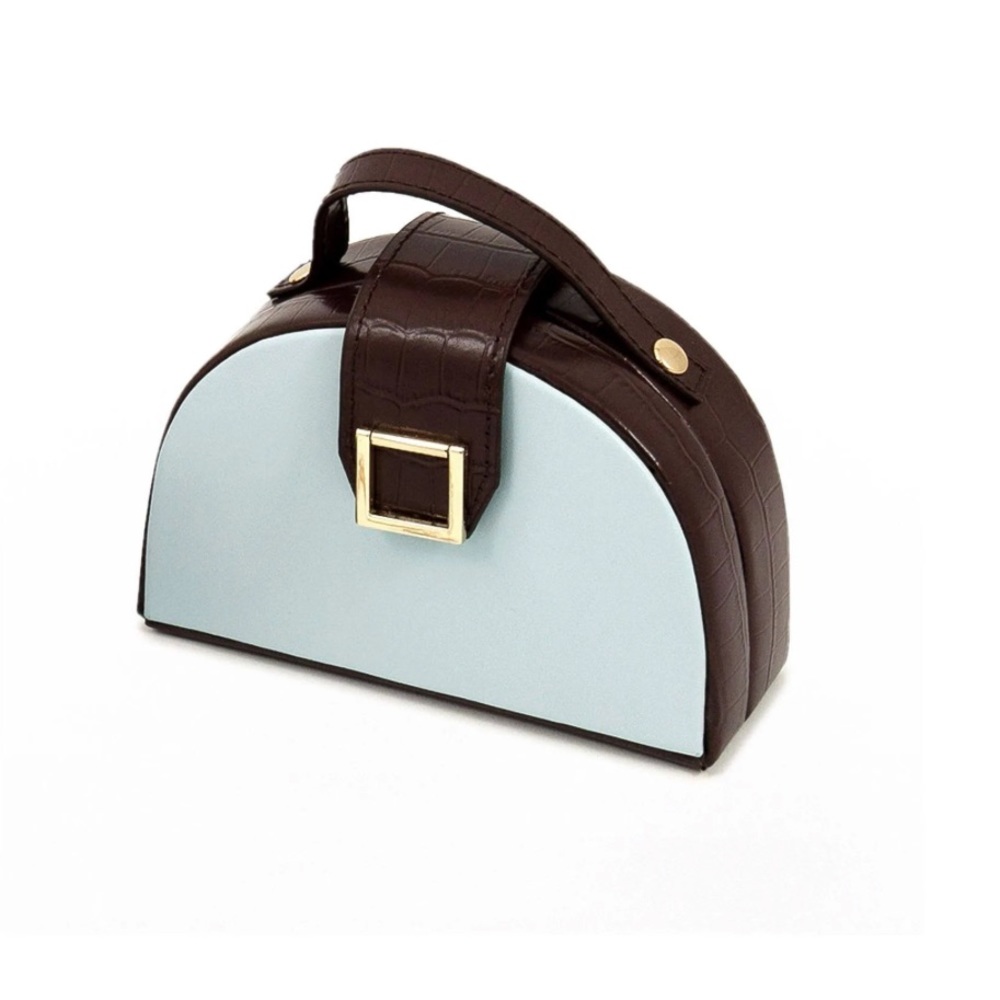 Blue and Brown Bay-Berk Leather Purse Shaped Mini Jewelry Box